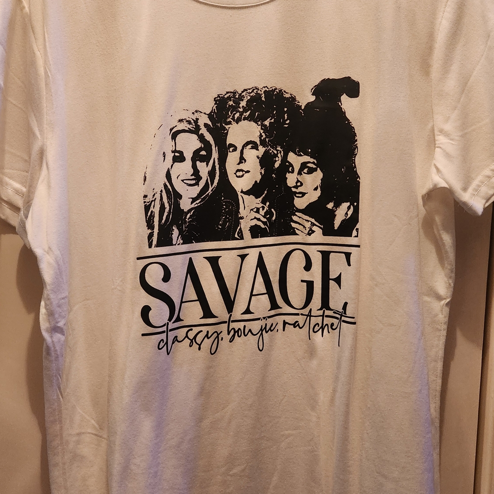 White Graphic Tee with 'Savage' Print